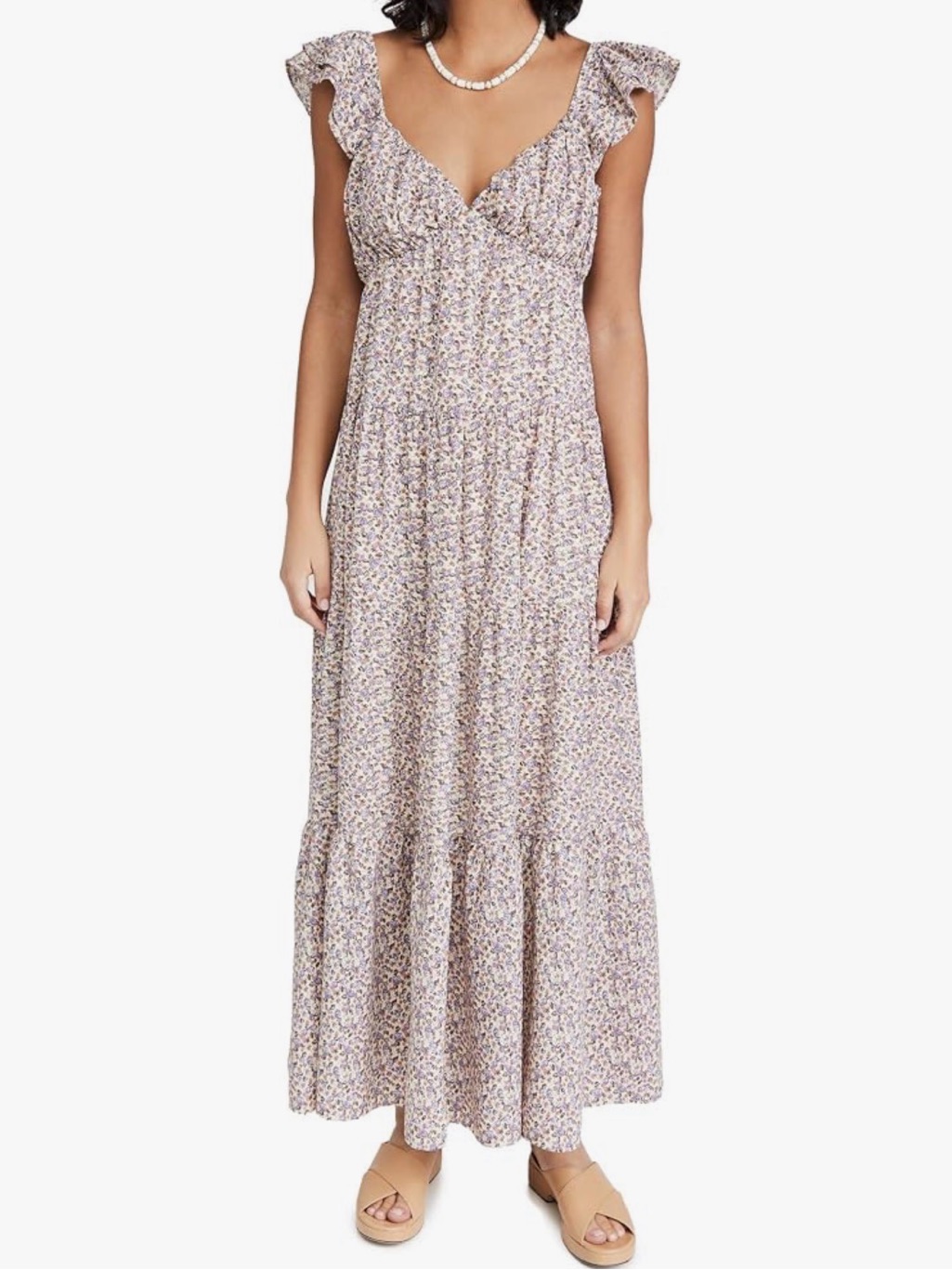 English Factory Floral Ruffle Sleeve Maxi Dress - Lavender- Excellent Condition